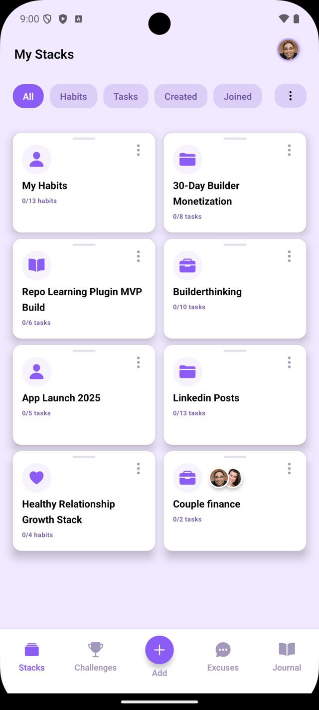 StackNTrack Stacks View